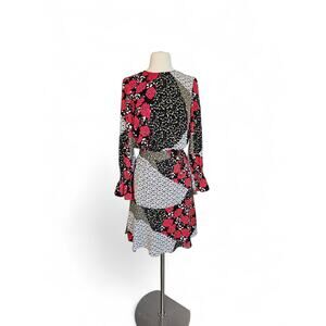 Libby Edelman Floral Patchwork Long Sleeve Dress Green & Red Size X-Small